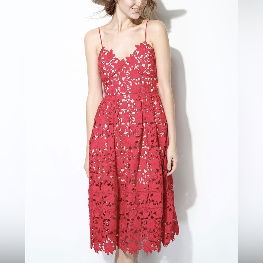 City chic size S plus size. Which is. Size 16. Red lace midi dress never worn.